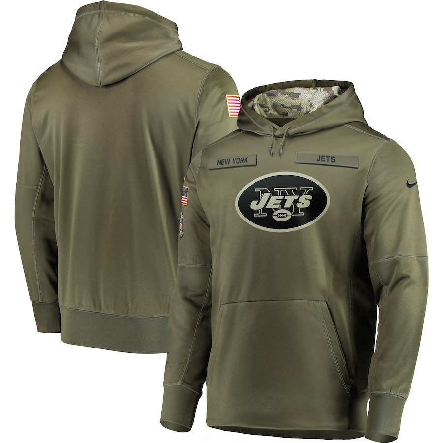 Men New York Jets Nike Olive Salute To Service KO Performance Hoodie Green